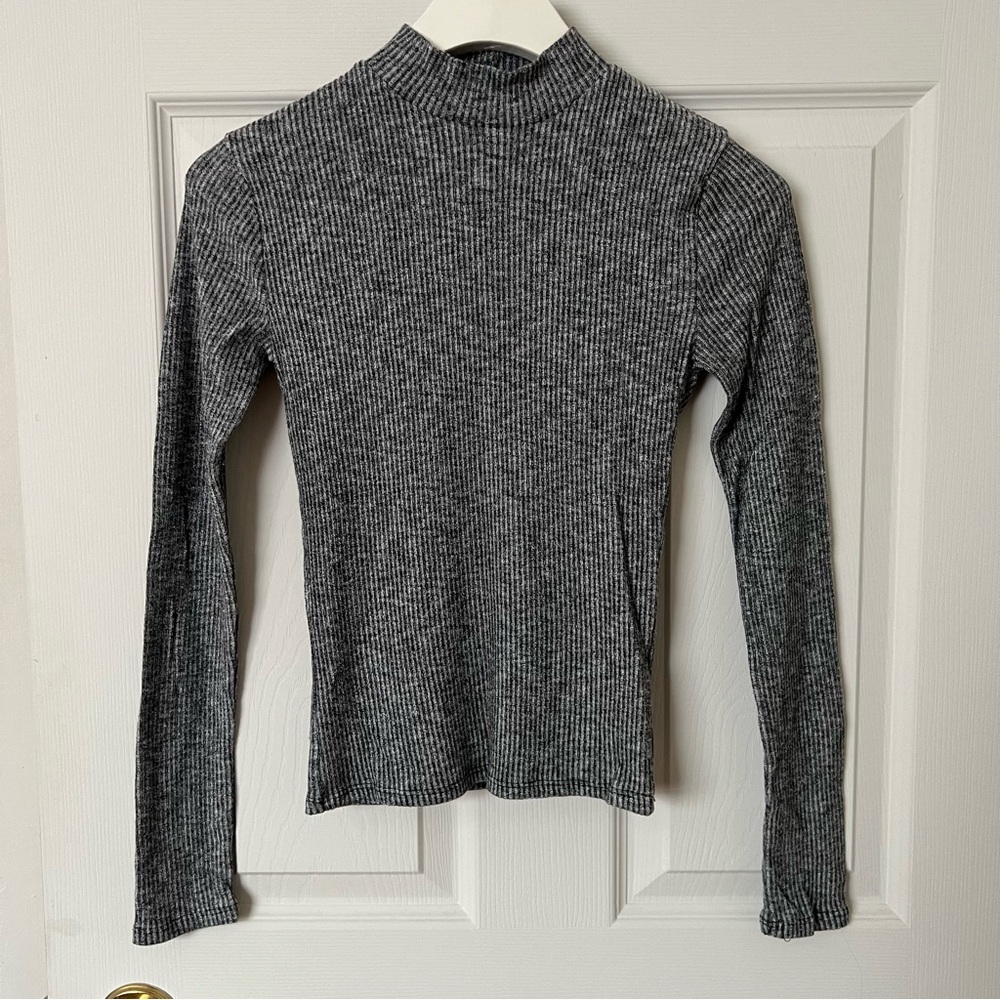 Garage Ribbed Mock-Neck Long Sleeve Top